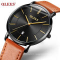 2020 OLEVS Mens Watches Fashion Minimalist  Relogio Masculino Quartz WristWatch Water Resistant Genuine Leather Clock Wholesale